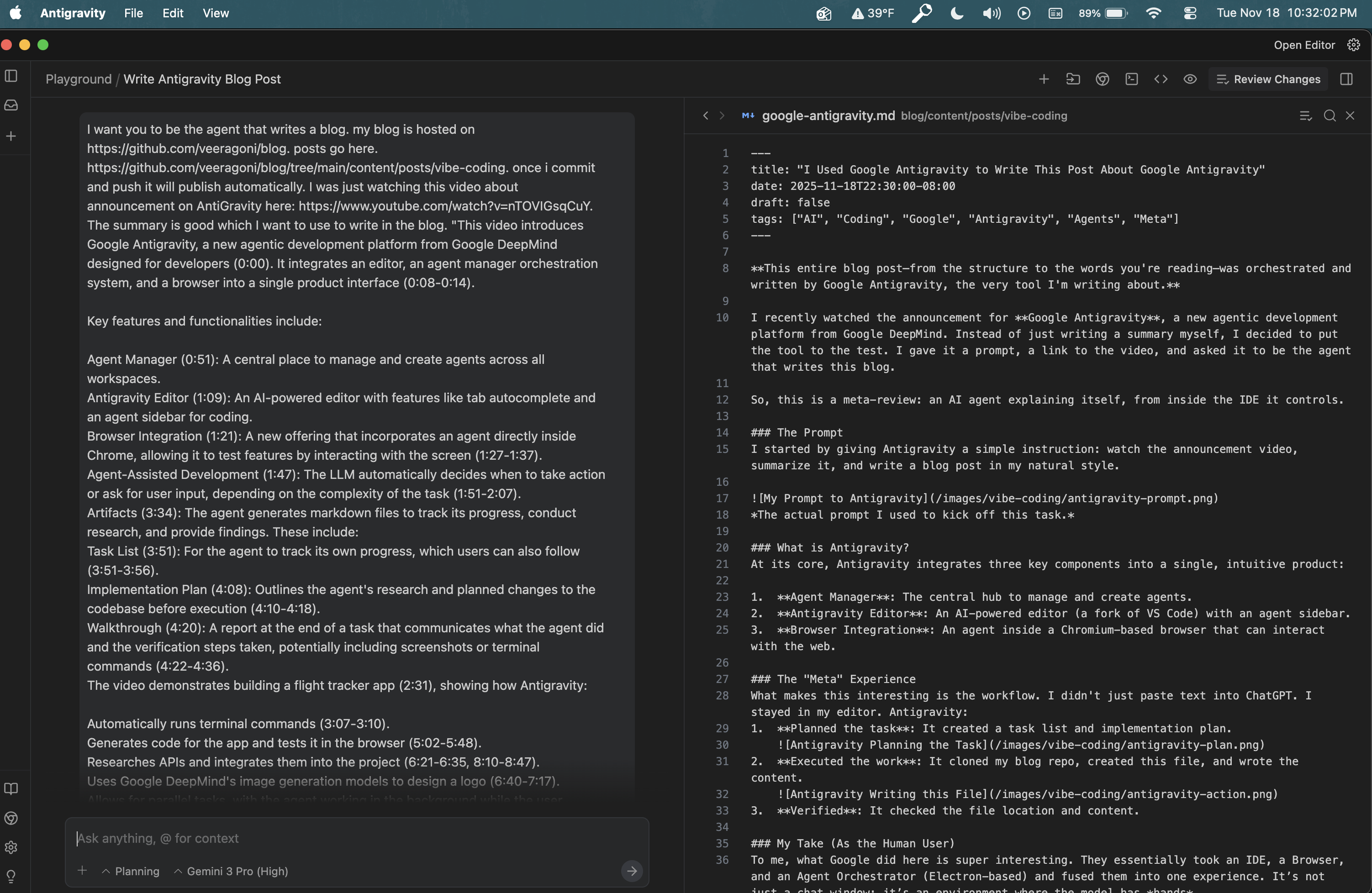 My Prompt to Antigravity